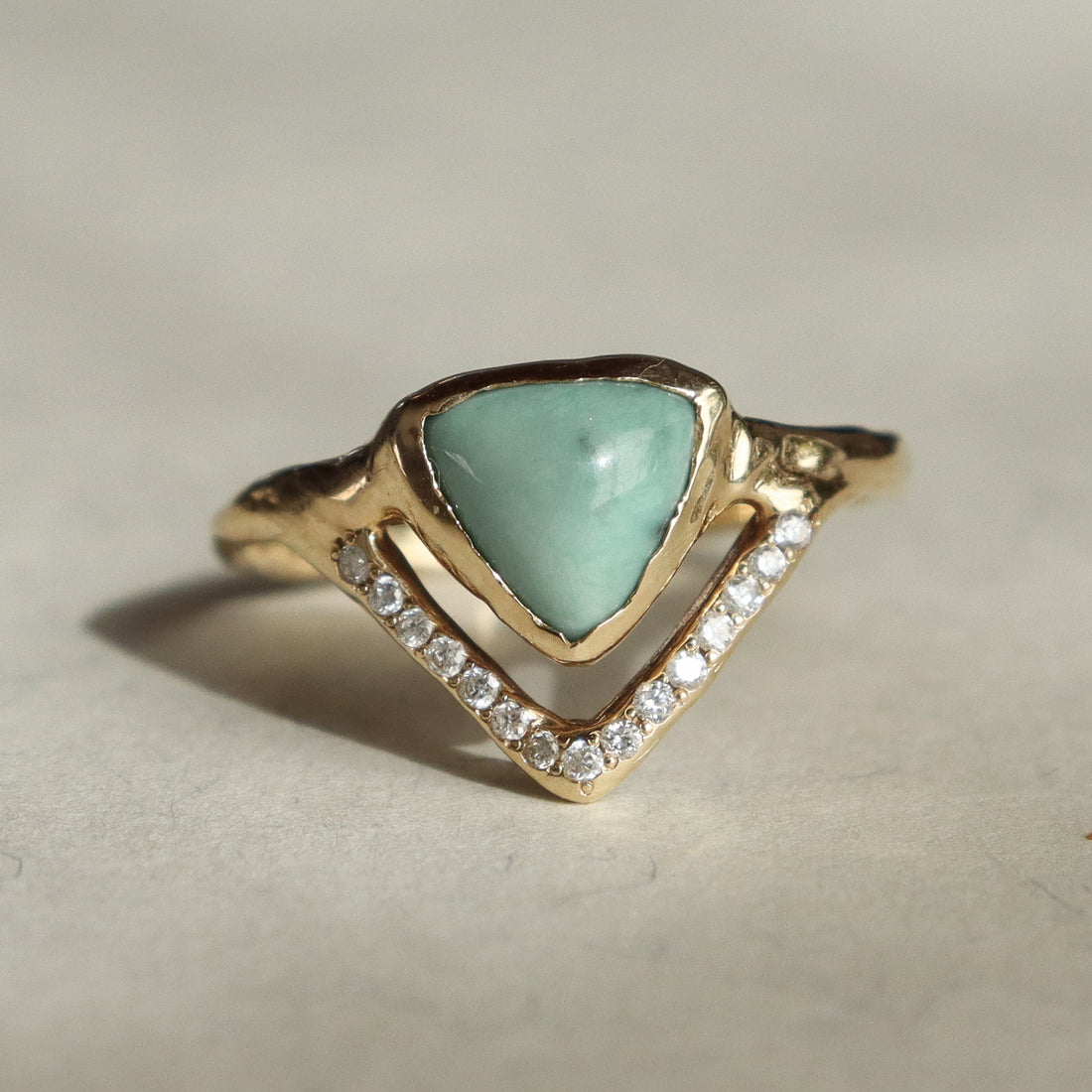 Trillion Variscite with Pave Diamonds | 14k Gold