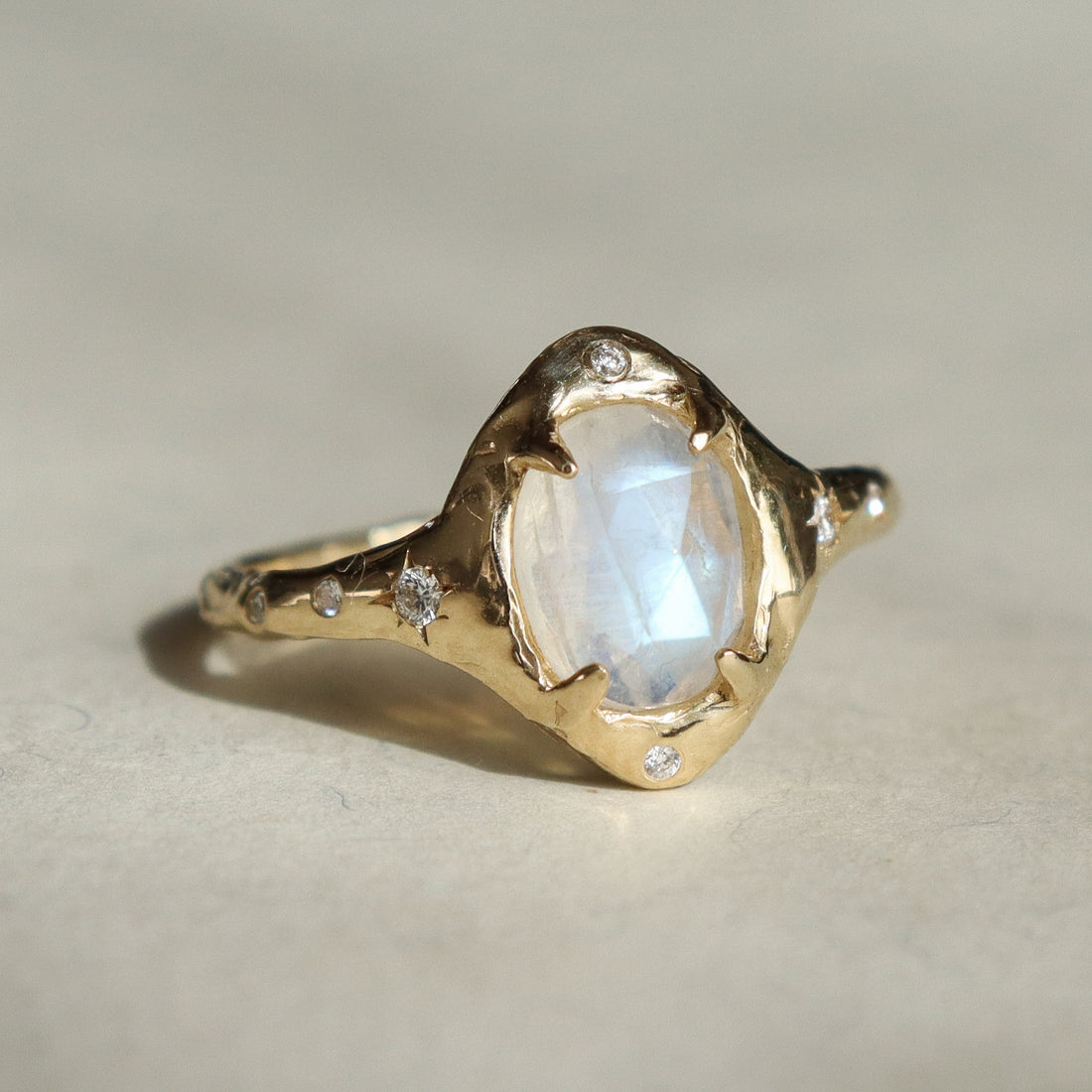 The Selene | Moonstone and Diamond Ring, 14k Gold