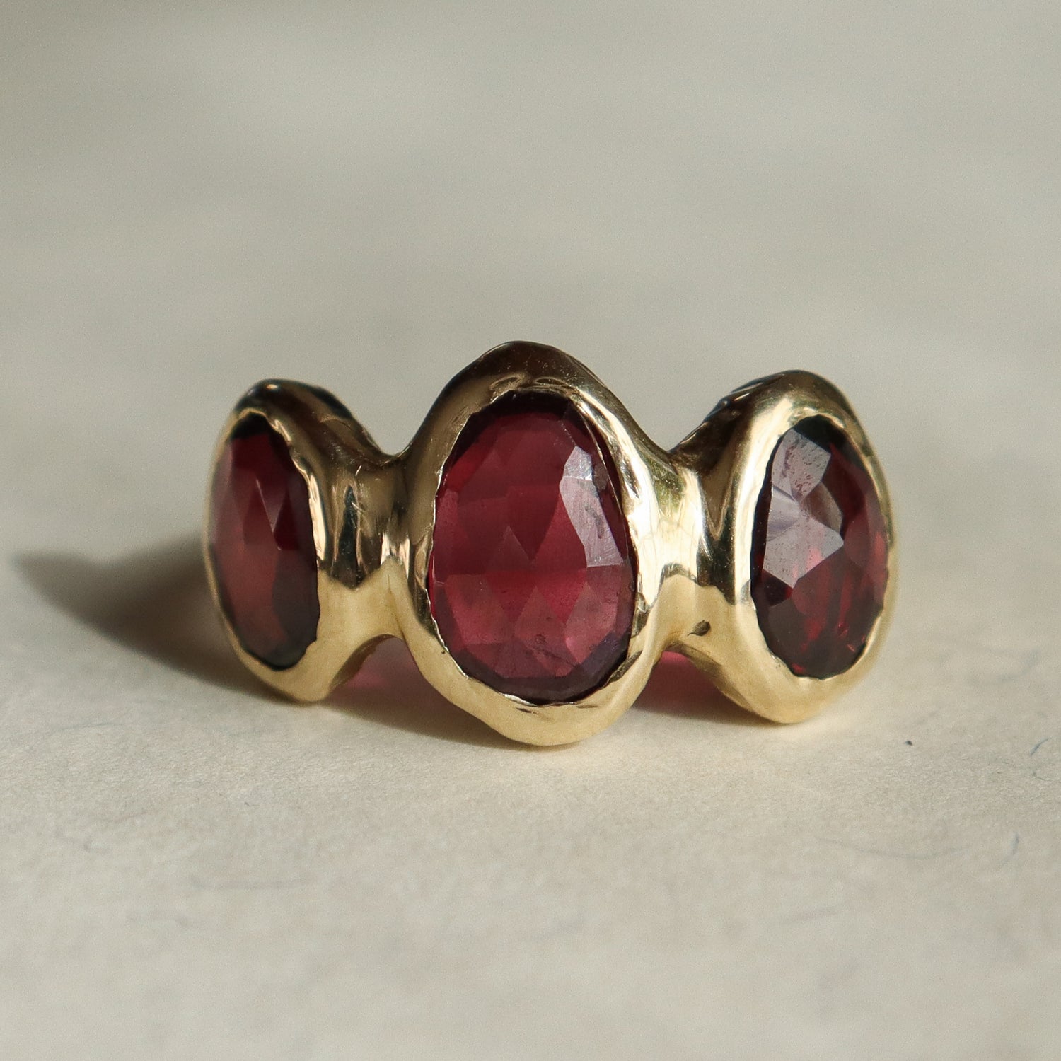 Trio Ring | Rhodolite Garnet, 14k Gold