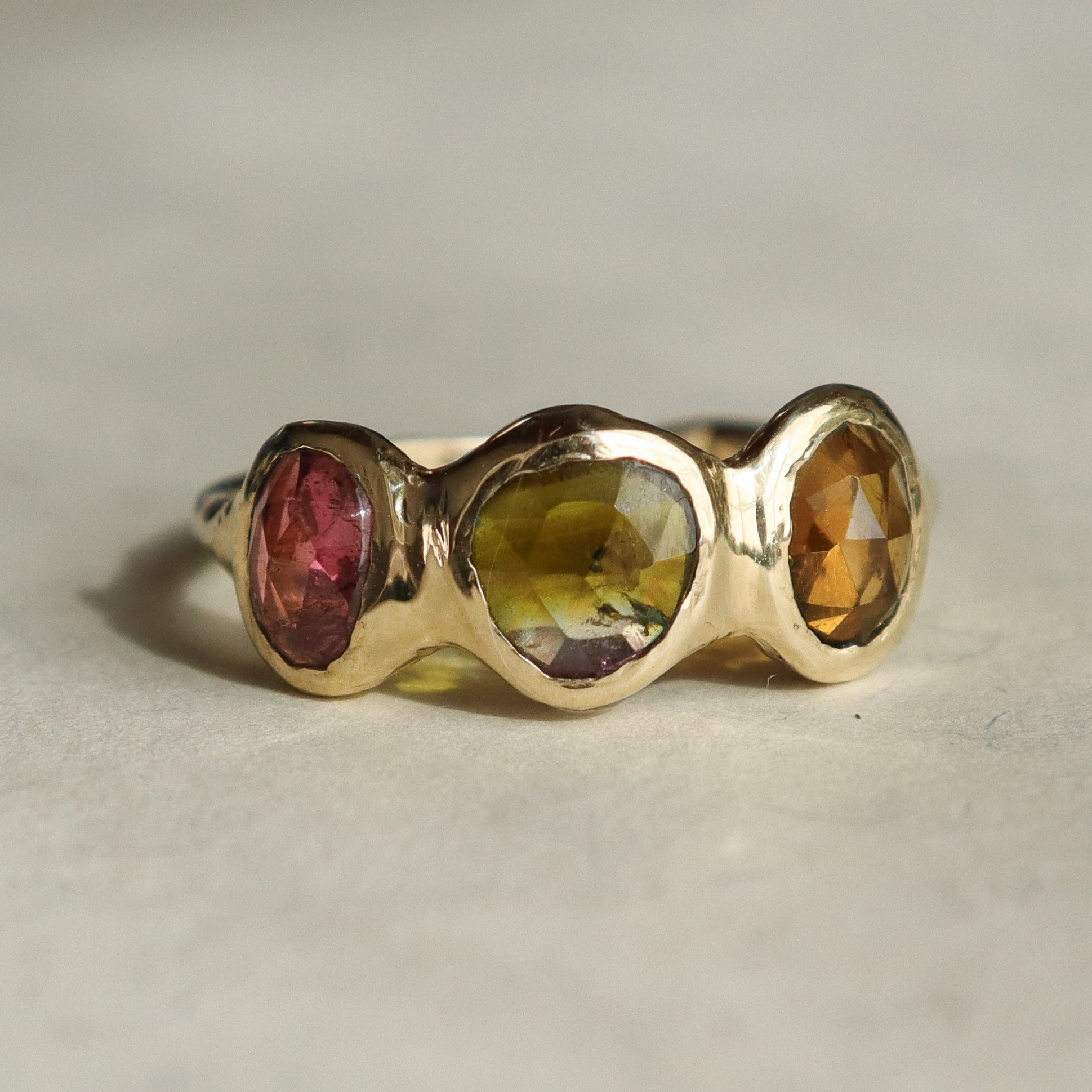 Trio Ring | Watermelon Tourmaline, 14k Gold