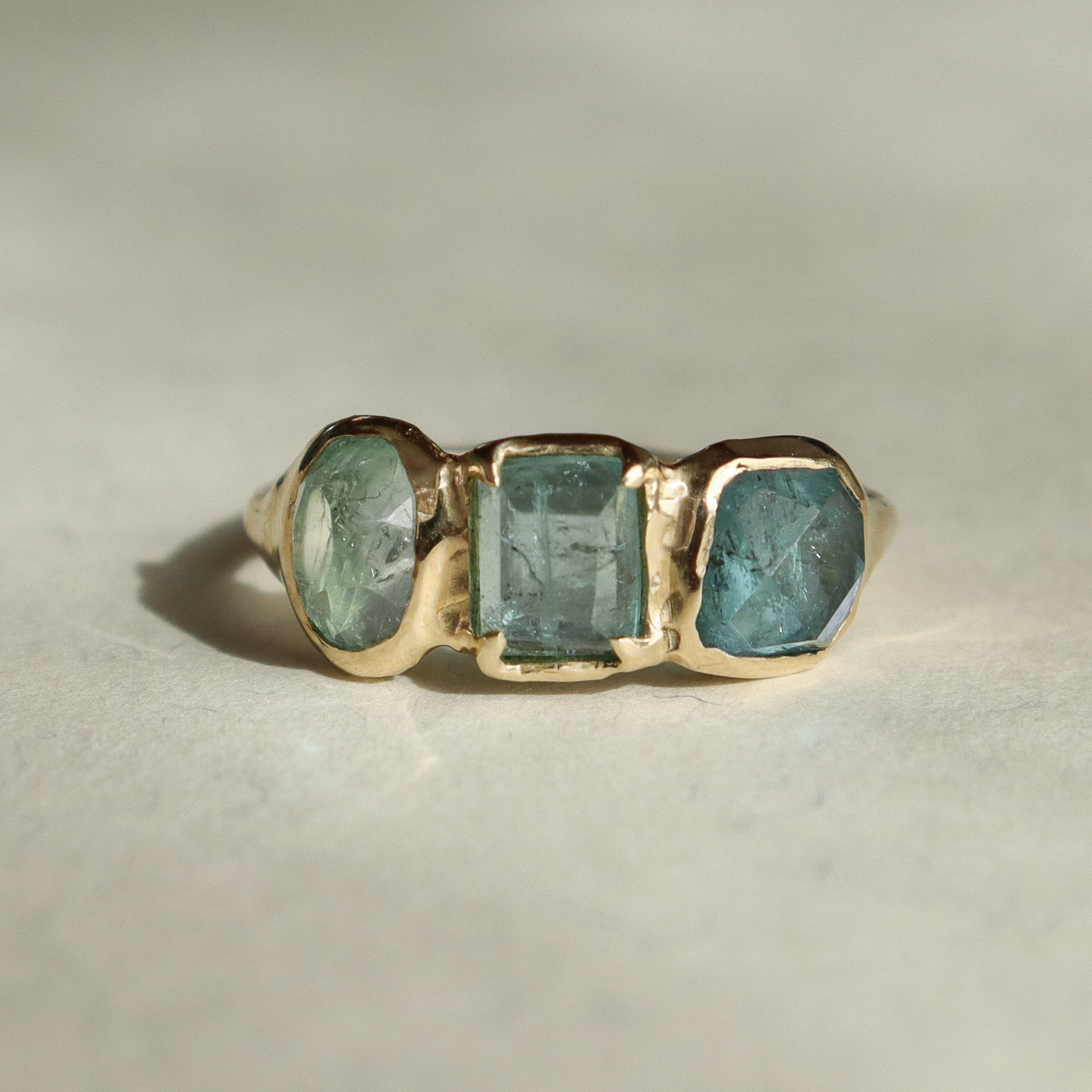 Trio Ring | Ombre Blue Tourmaline, 14k Gold