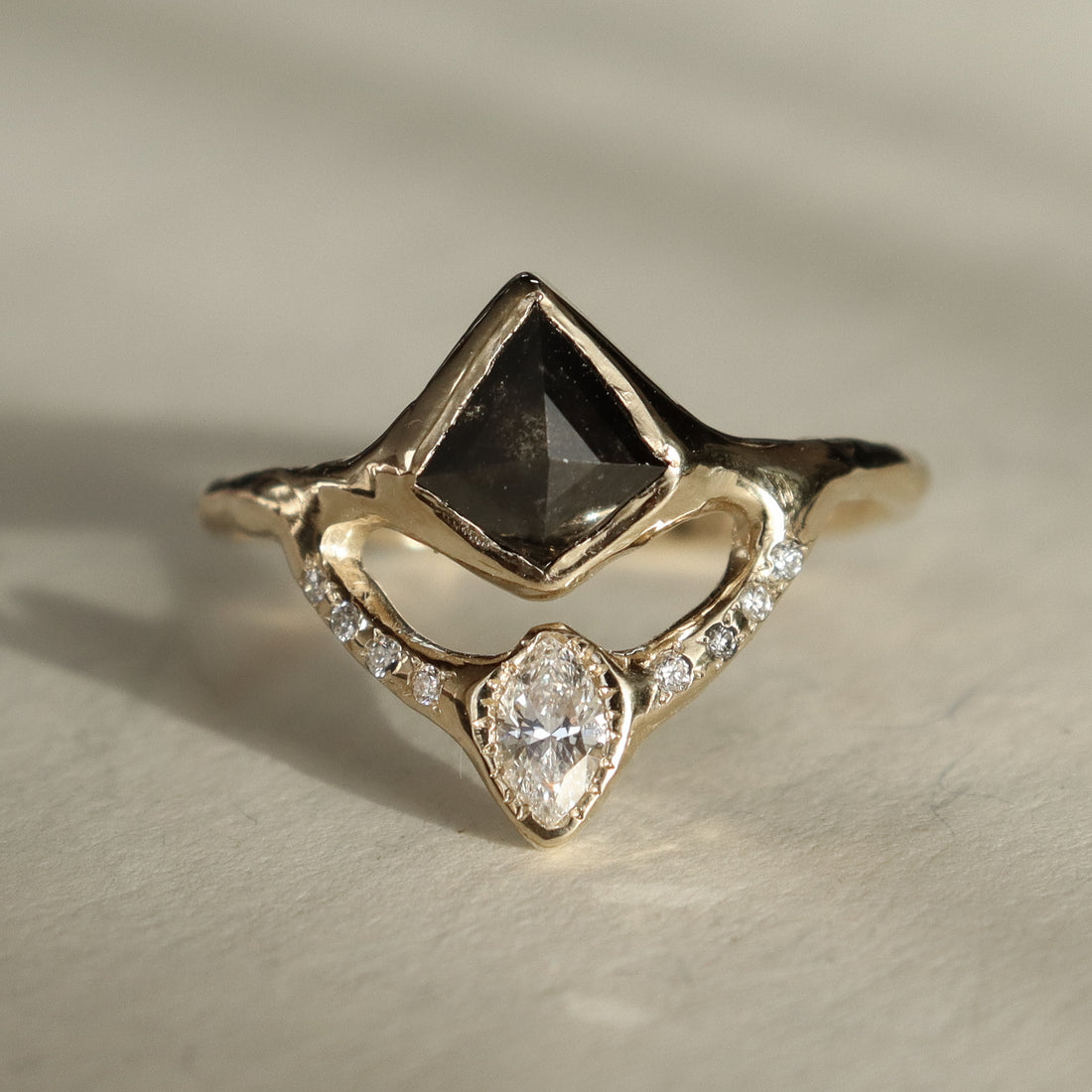 Reflections Ring | Salt and Pepper Diamond, Marquise Diamond, 14k Gold