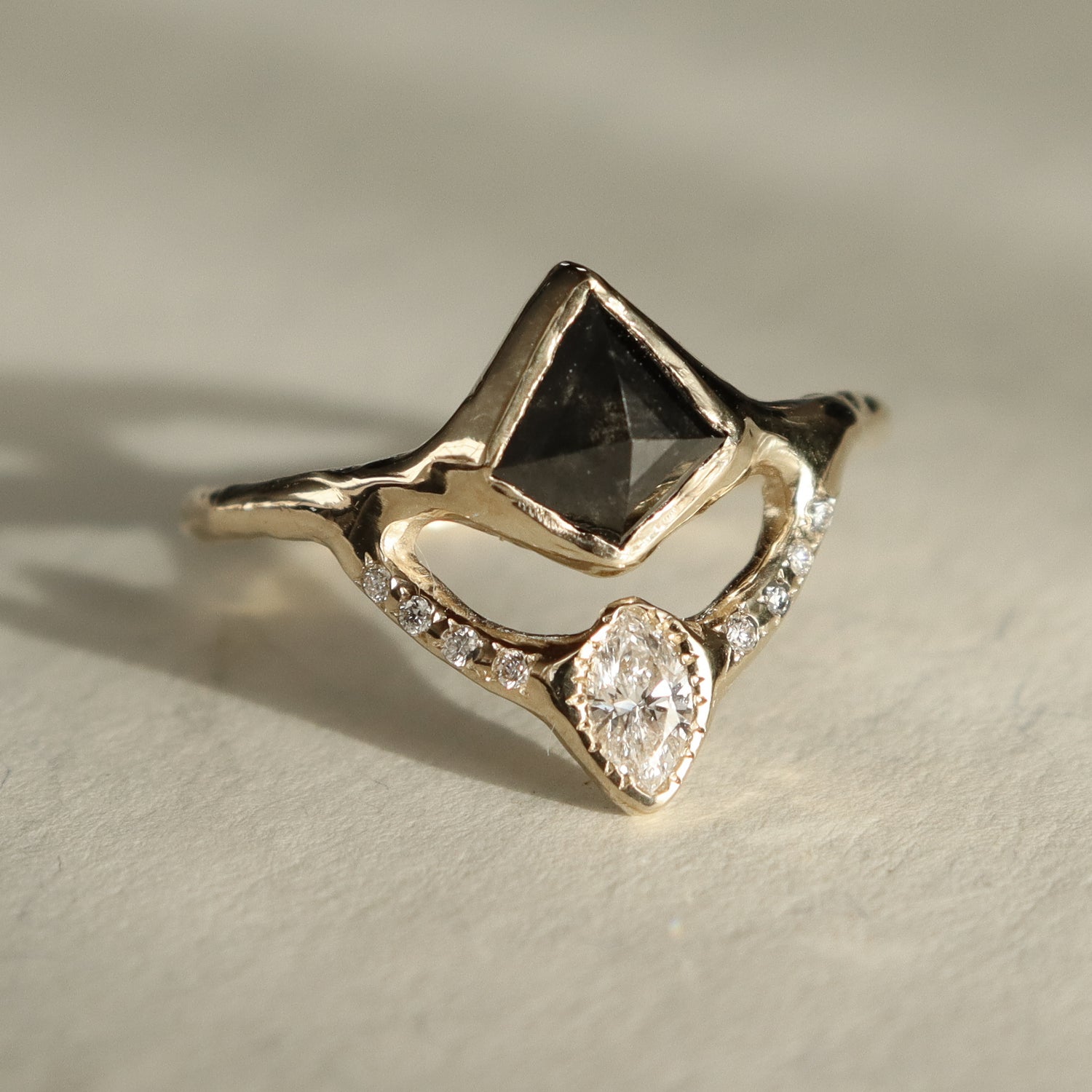 Reflections Ring | Salt and Pepper Diamond, Marquise Diamond, 14k Gold