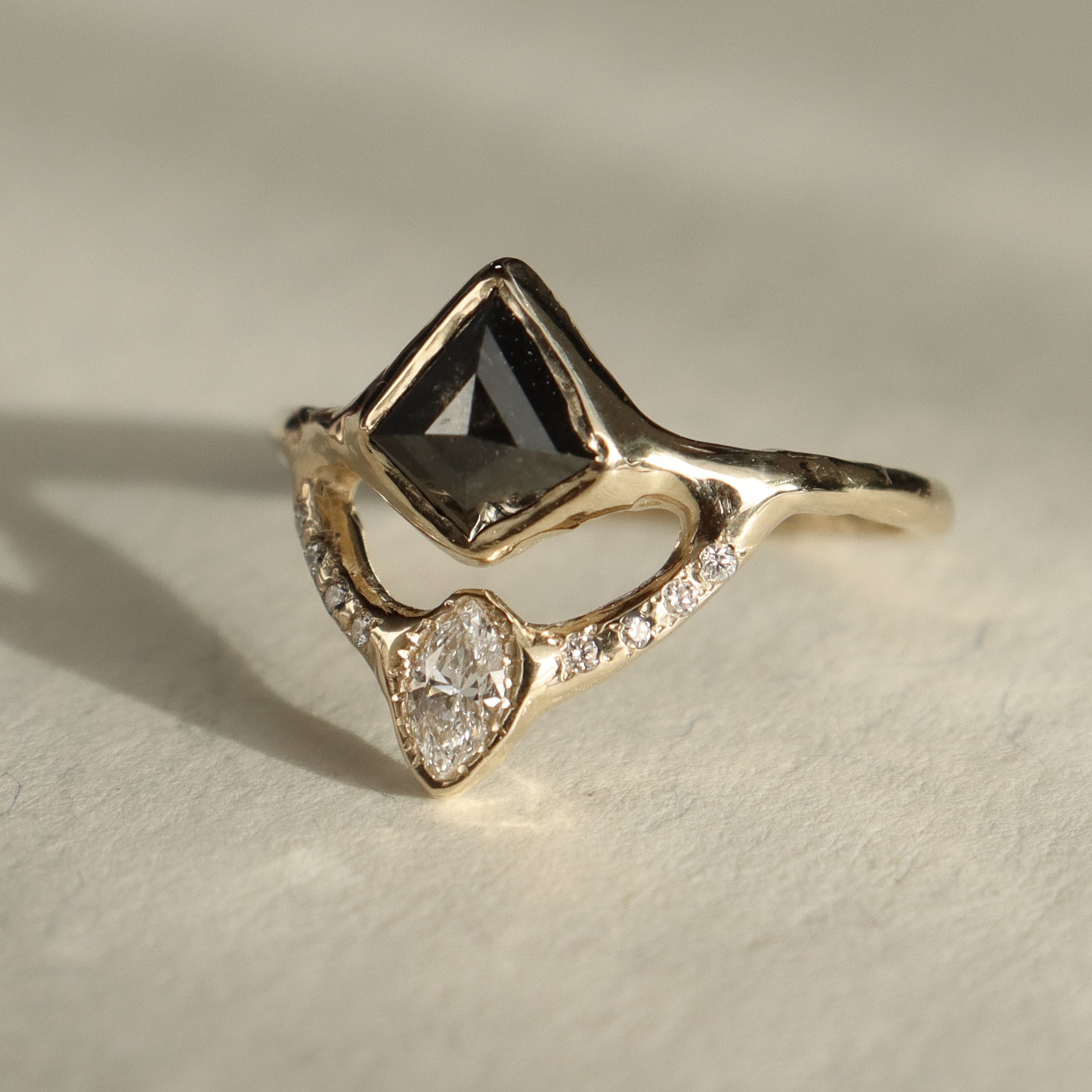 Reflections Ring | Salt and Pepper Diamond, Marquise Diamond, 14k Gold