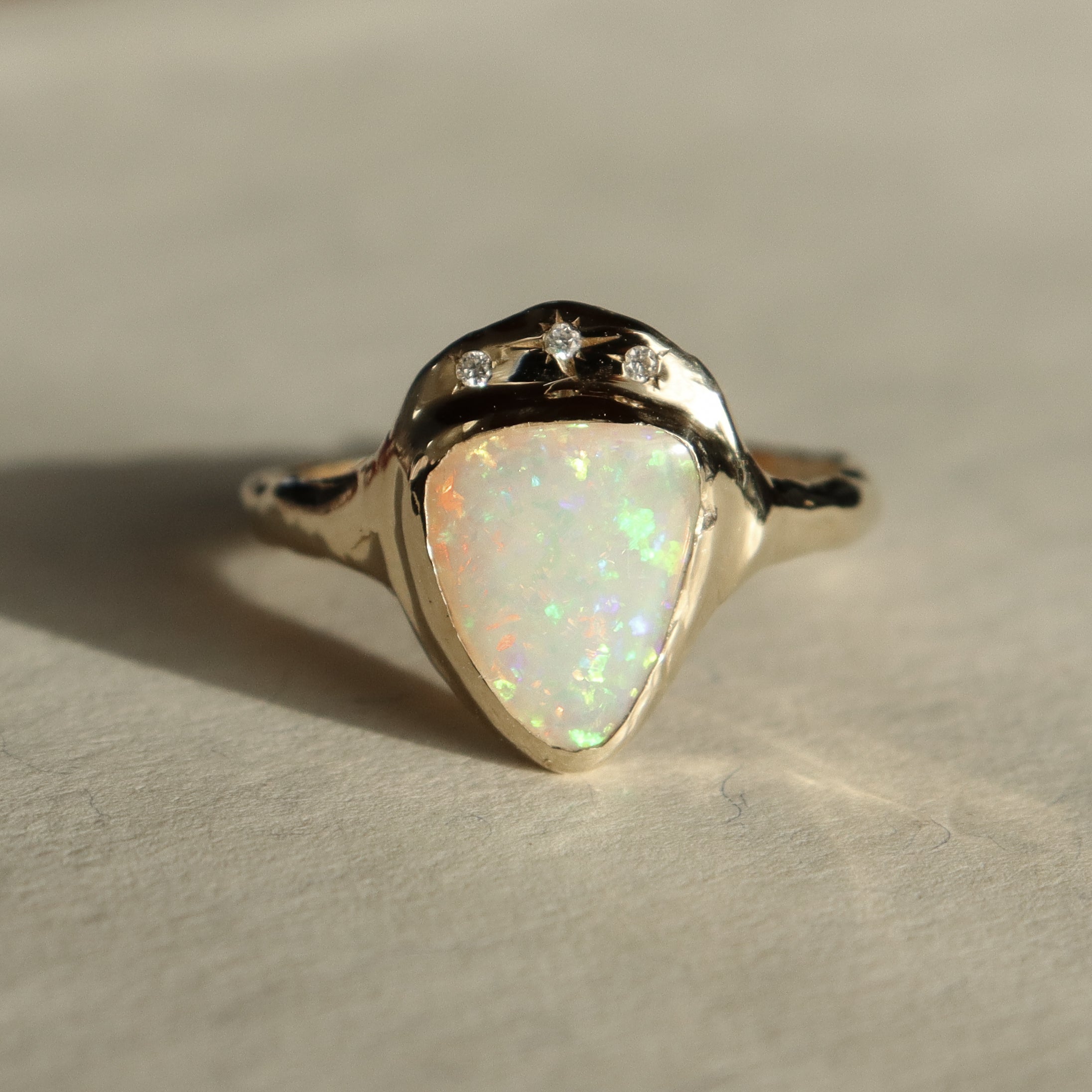 Aurora Shield Ring | Opal, Diamond, 14k Gold