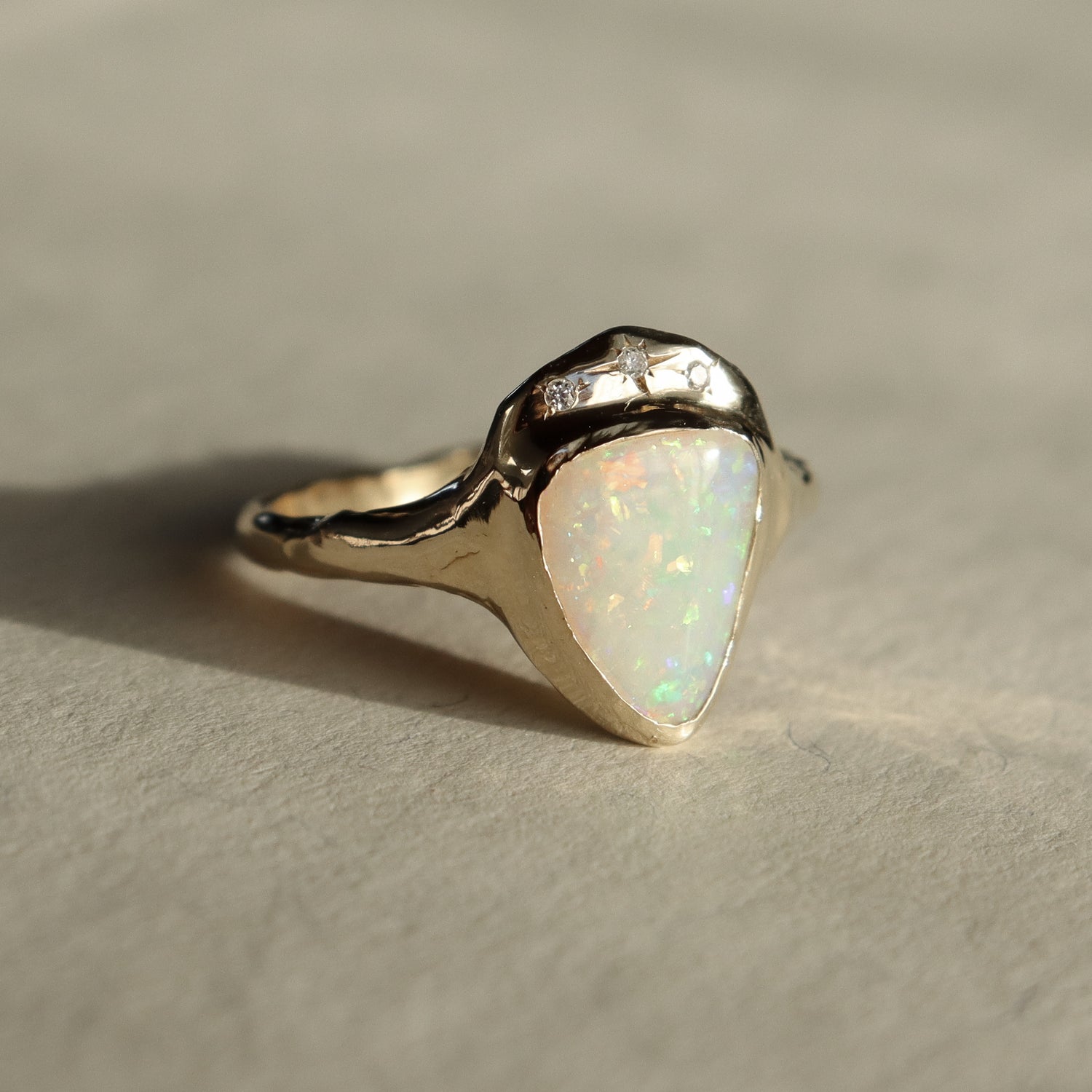 Aurora Shield Ring | Opal, Diamond, 14k Gold