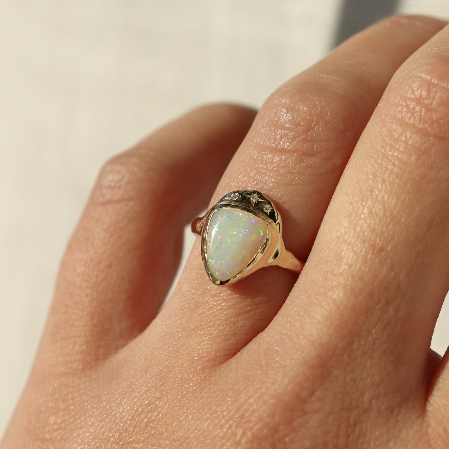 Aurora Shield Ring | Opal, Diamond, 14k Gold