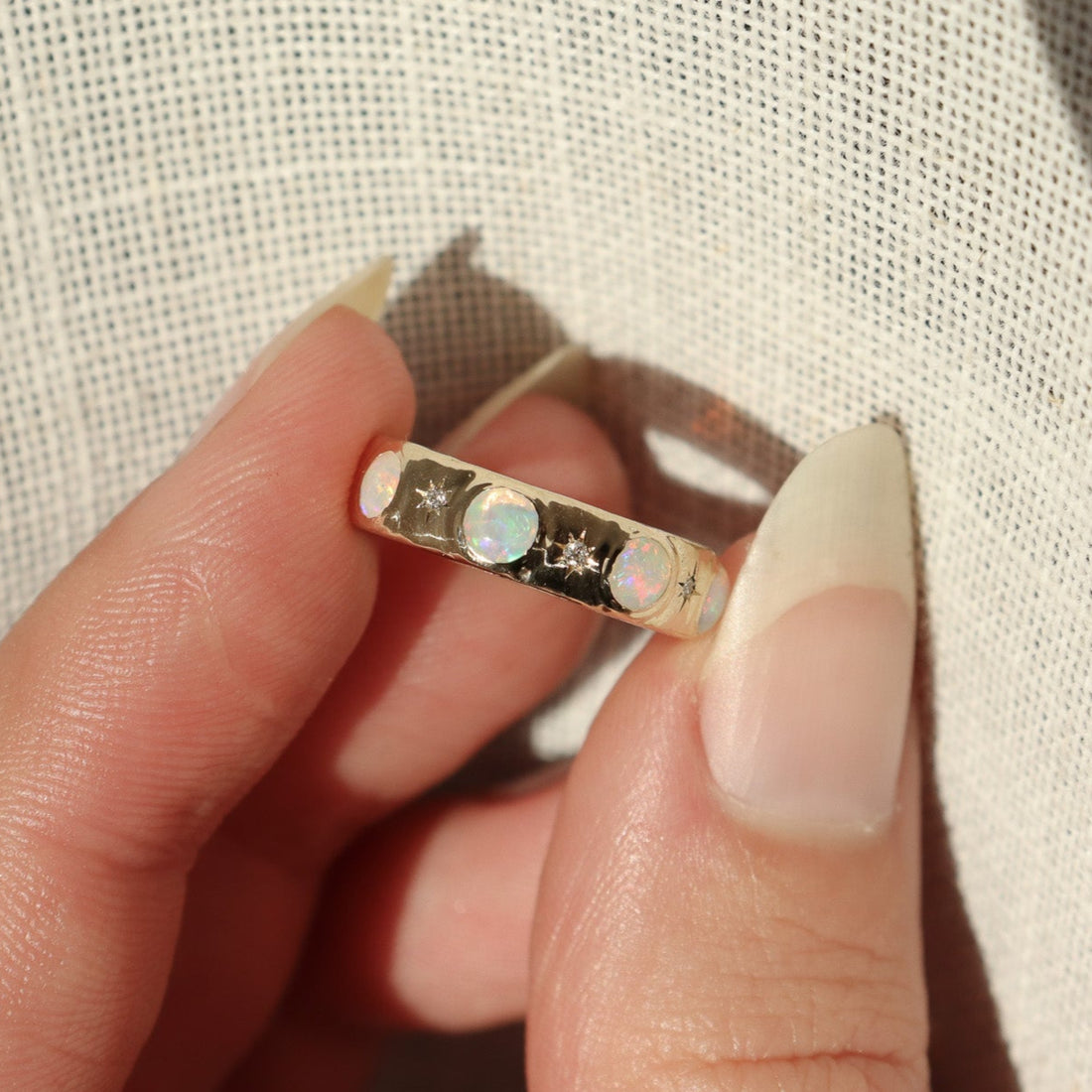 Custom Opal and Diamond Wedding Band