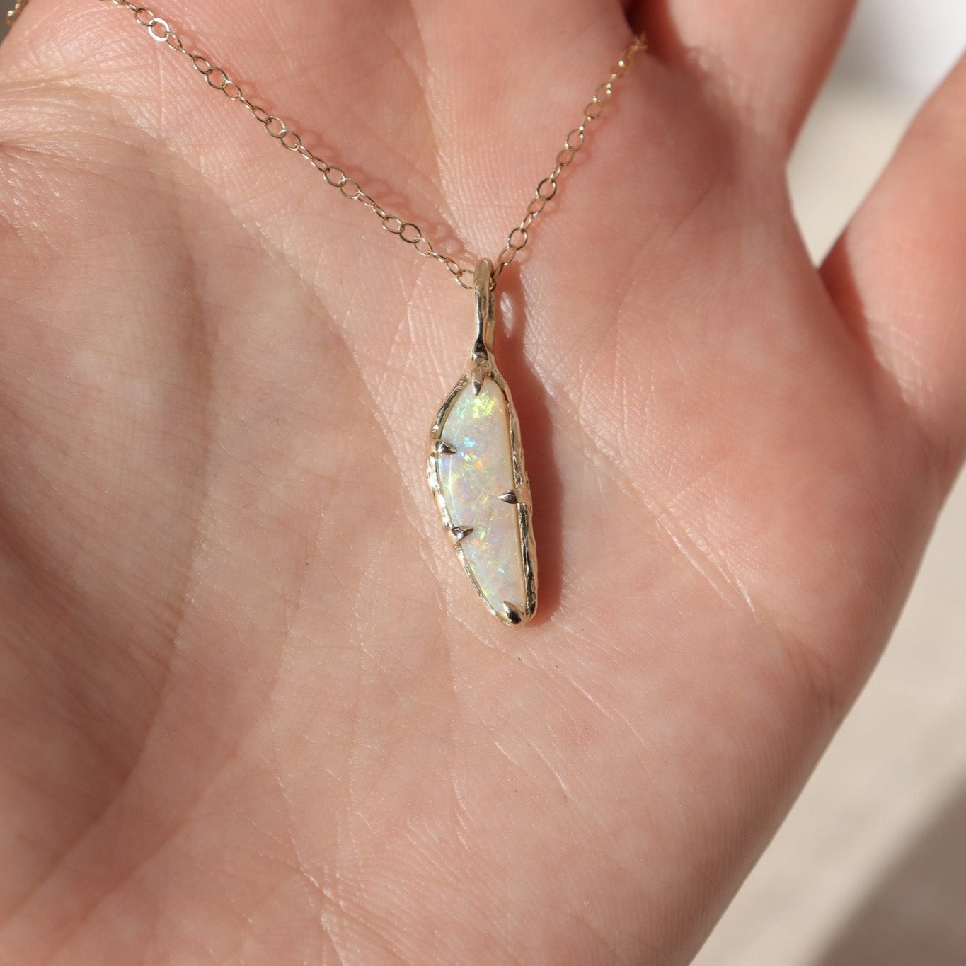 Opal Sliver Pendant | 14k Gold