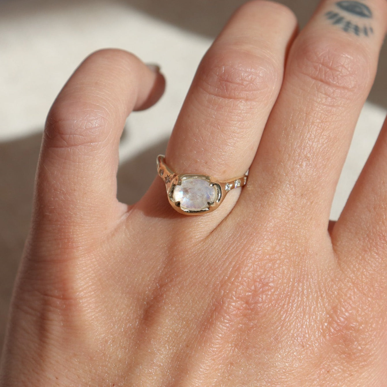 Multi stone Rainbow Moonstone & gold ring, 14k gold vermeil ring, dainty moonstone ring, outlet round and marquise ring, PRE ORDER ship end of Oct.