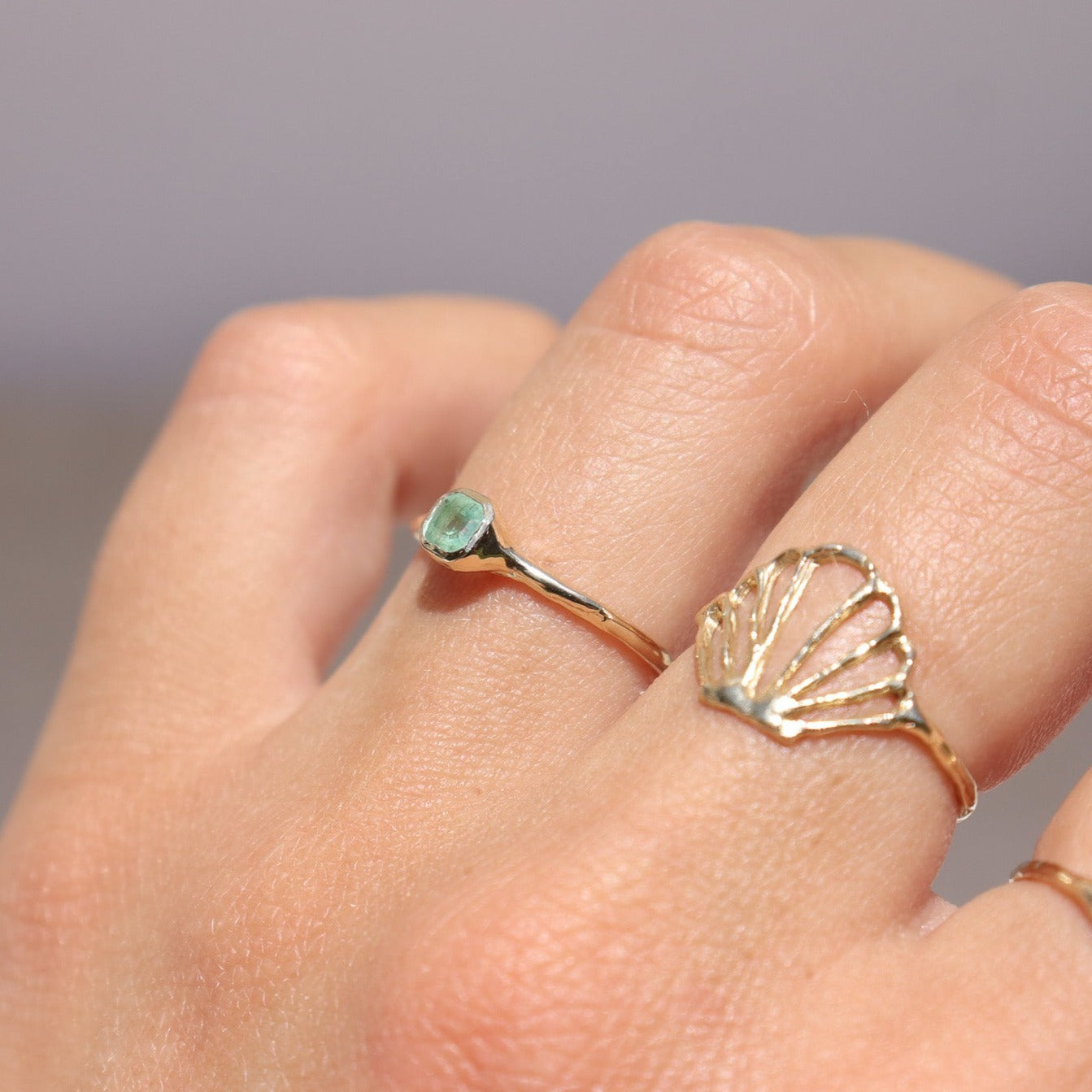 Mini Asscher Cut Emerald Ring | 14k Gold