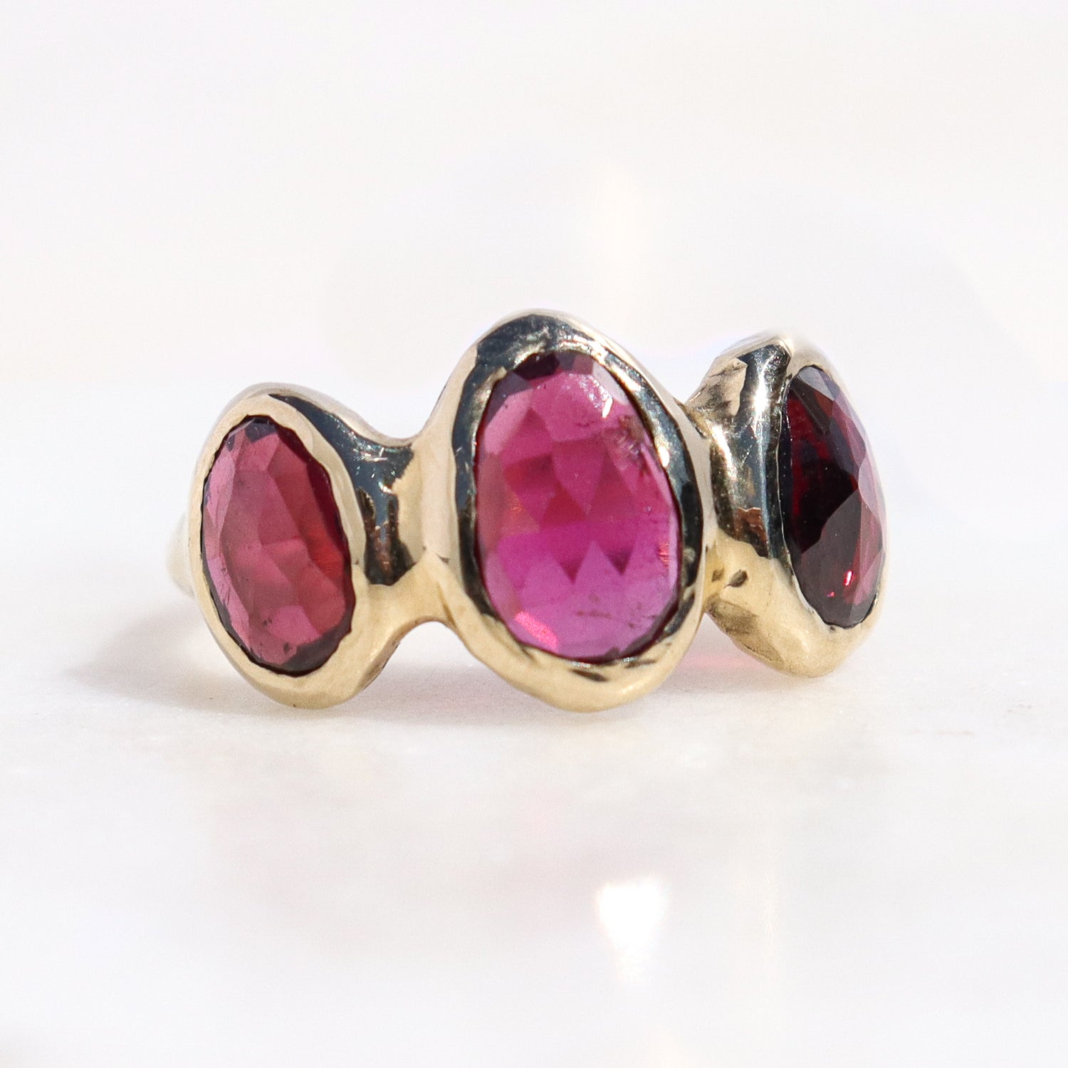 Trio Ring | Rhodolite Garnet, 14k Gold