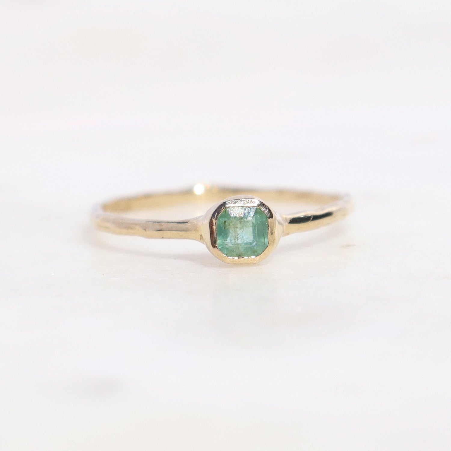 Mini Asscher Cut Emerald Ring | 14k Gold