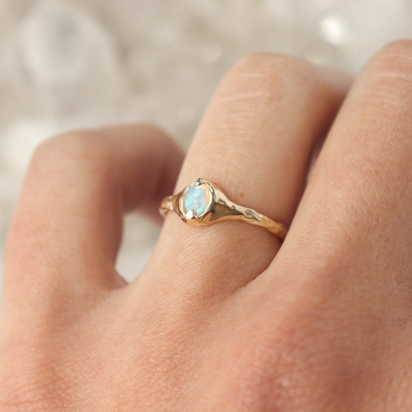 14KT YELLOW GOLD RING authentic WITH SMALL OPALS